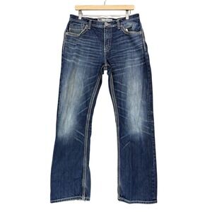 BKE Jeans Jeans Men's 33R Blue Tyler Straight Distressed Dark Wash Stretch